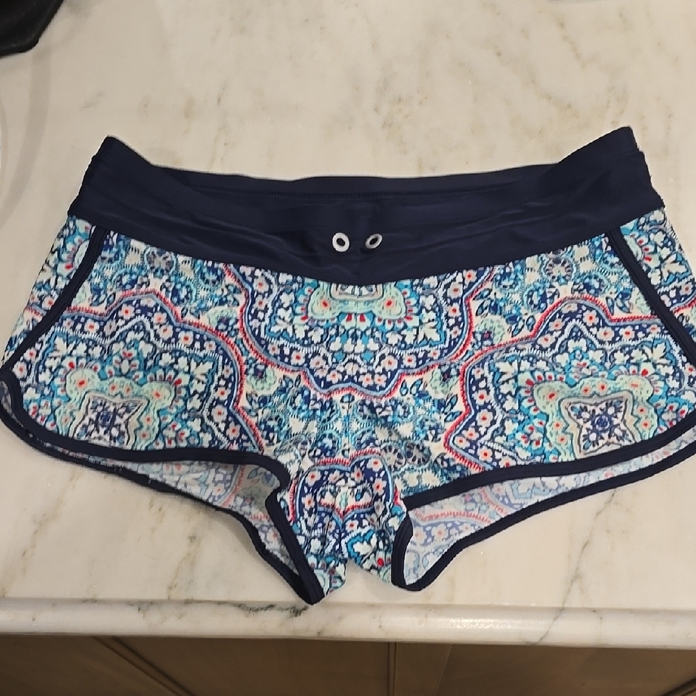 Blue Patterned Athletic Shorts